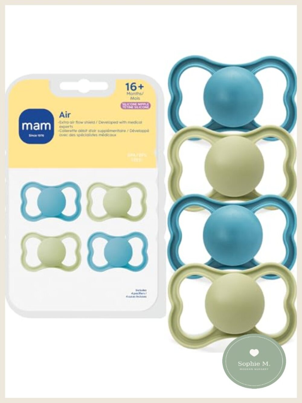 MAM Air Pacifier 16+ Months Extra Air Flow Sensitive Skin 4 Pack